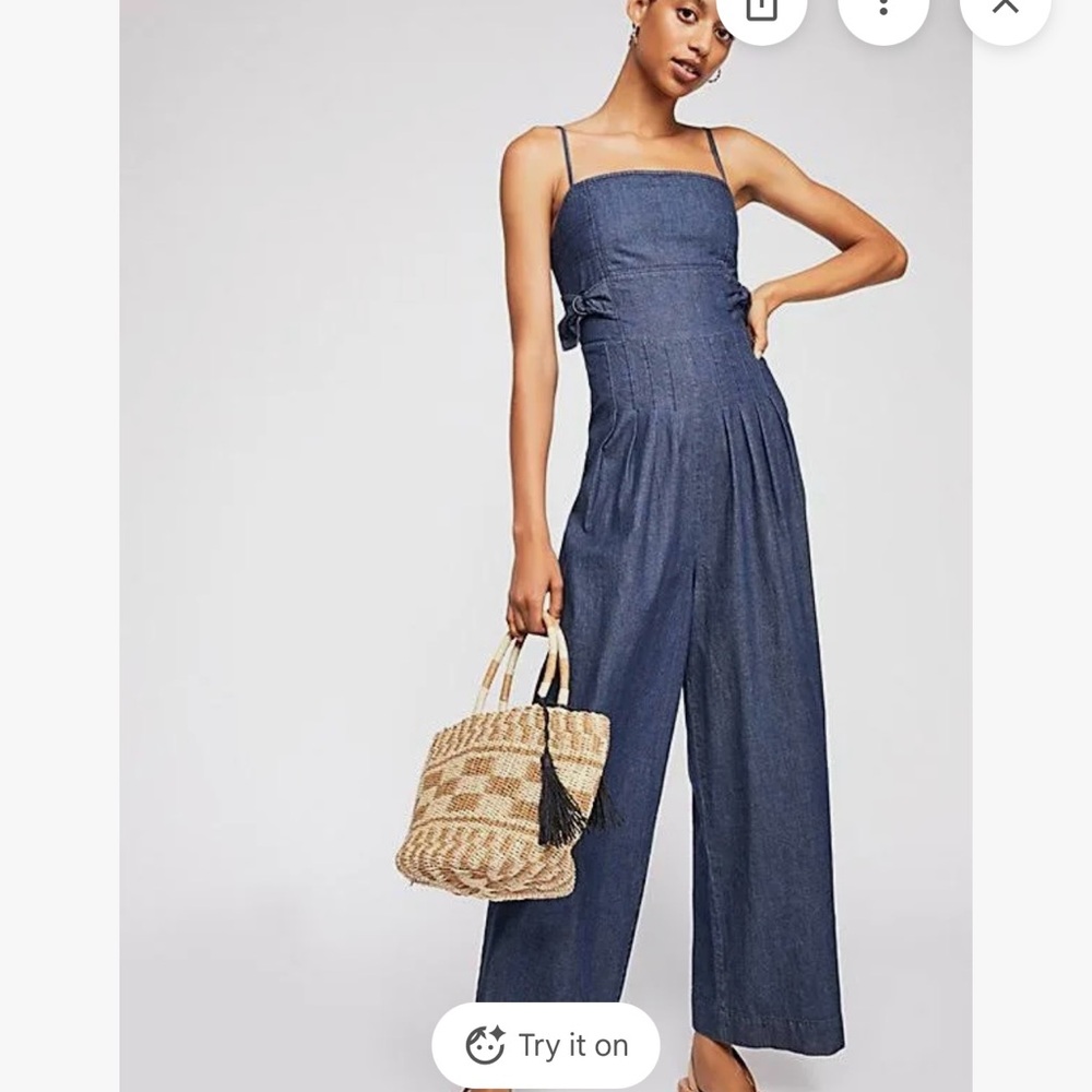 Free People Blue Denim Jumpsuit